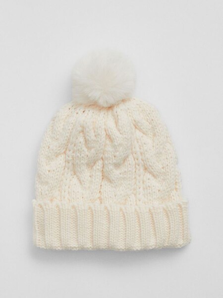 White Toddlers Cable-Knit Pom Beanie (Q23128) | £12