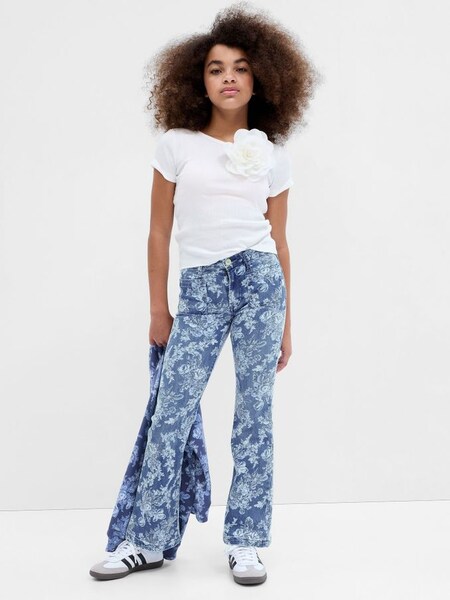 Blue LoveShackFancy Girls High Rise Floral '70s Flare Jeans (Q23347) | £40