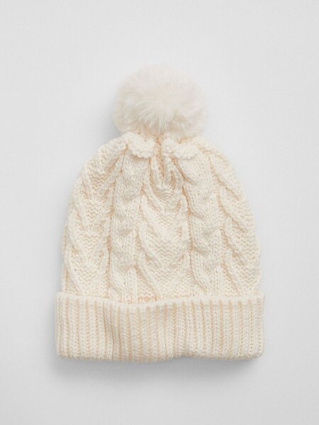 White Kids Cable-Knit Pom Beanie (Q23383) | £12