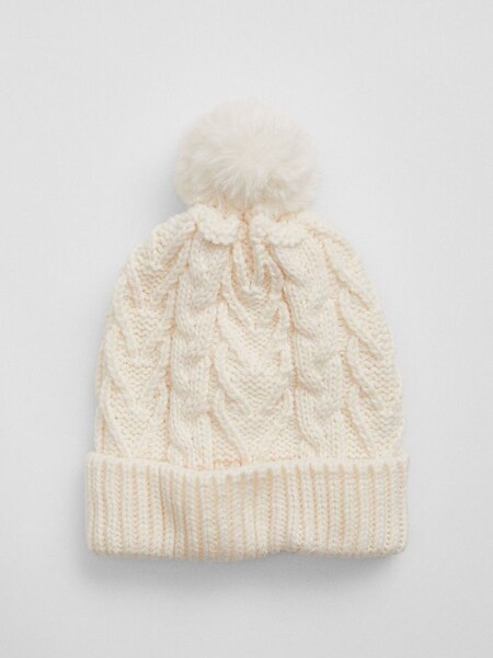 White Kids Cable-Knit Pom Beanie (Q23383) | £3