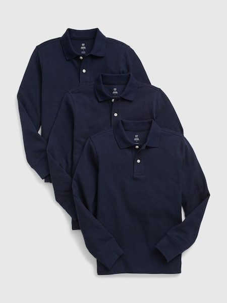 Blue Organic Cotton 3 Pack Uniform Long Sleeve Polo Shirts (Q23997) | £40