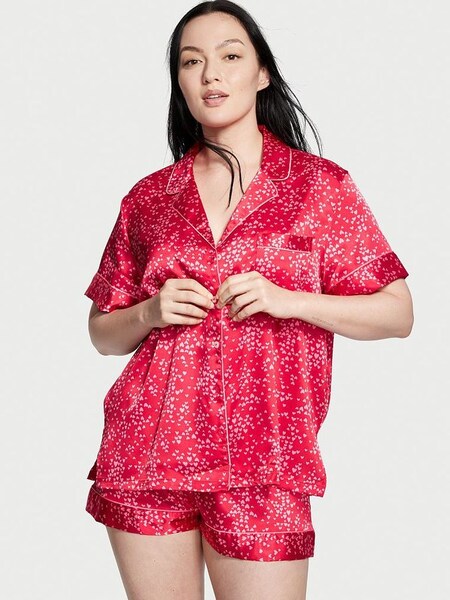 Lipstick Mini Hearts Red Satin Short Pyjamas (Q24232) | £40