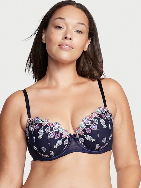 Noir Navy Embroidery Blue Embroidered Lightly Lined Demi Bra (Q24548) | £20