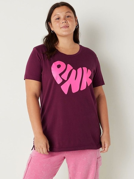 Rich Maroon Pink Graphic Cotton Short Sleeve Campus T-Shirt (Q25396) | £30