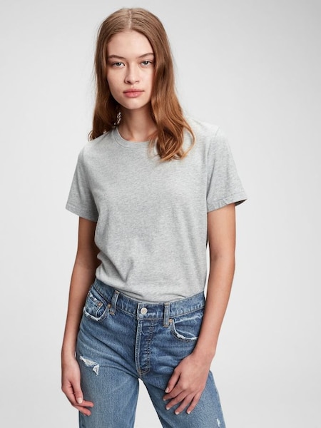 Light Grey Cotton Vintage Crew Neck Short Sleeve T-Shirt (Q25711) | £18