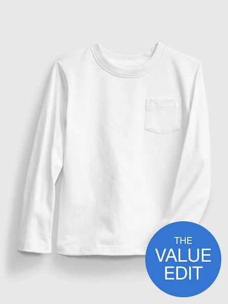 White Pocket Long Sleeve Crew Neck T-Shirt (Q25835) | £6