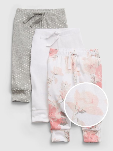 White, Grey and Pink Print Organic Cotton Joggers 3-Pack - Baby (Q25955) | £20