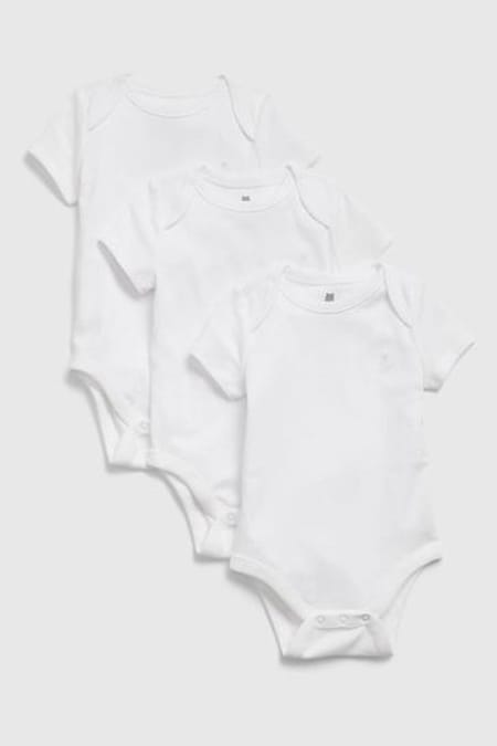 White 3 Pack Short Sleeve Baby Bodysuits (Q26146) | £14
