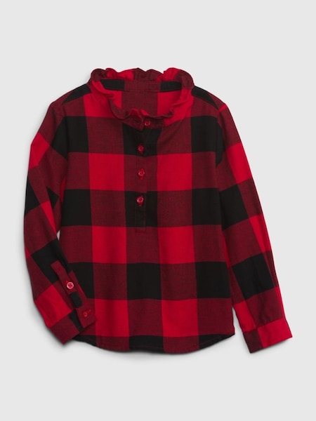 Red & Black Check Ruffle Neck Long Sleeve Shirt (Q26407) | £18