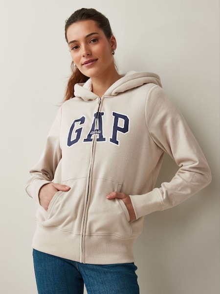 Cream and Navy Blue Logo Zip Up Sherpa Lined Hoodie (Q26436) | £45