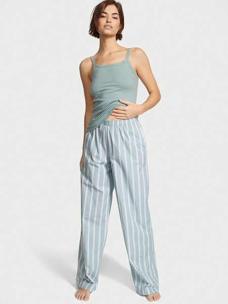 Sage Dust Green Stripe Cotton Long Pyjamas (Q26450) | £19