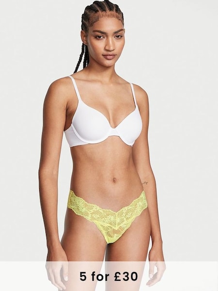 Lime Citron Yellow Thong Lace Knickers (Q27219) | £6