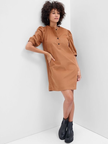 Brown Corduroy Puff Mid Sleeve Mini Dress (Q27322) | £60