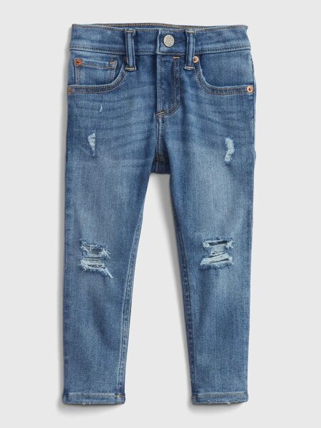 Mid Wash Blue Destructed Skinny Jeans (Q28328) | £12