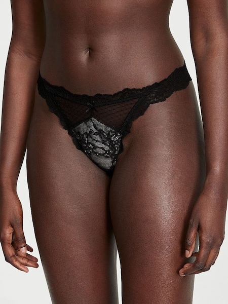 Black Thong Lace Knickers (Q28677) | £18