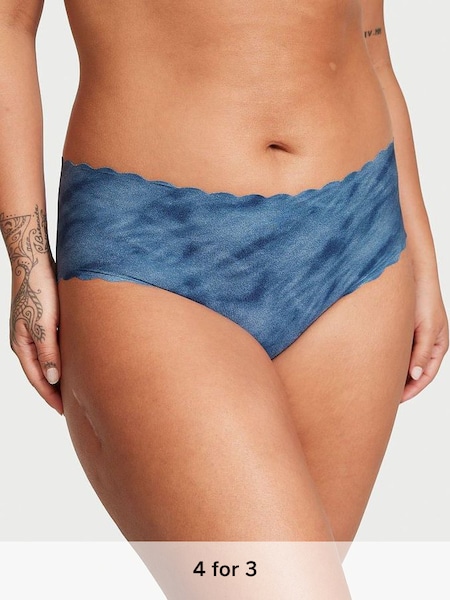 Faded Denim Blue Scalloped Raw Cut Hipster Knickers (Q28729) | £9