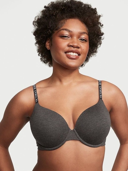 Charcoal Heather Grey Cotton Full Cup Push Up Bra (Q28732) | £35