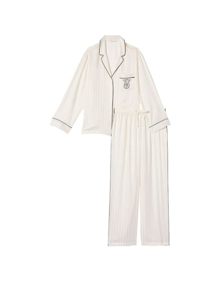 Coconut White Satin Long Pyjamas (Q29038) | £69