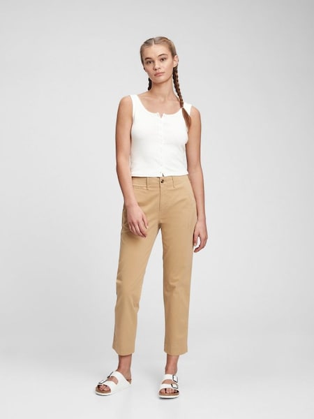 Brown High Waisted Straight Khaki Trousers with Washwell (Q29122) | £14