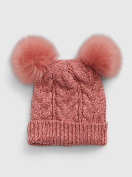 Pink Toddlers Double-Pom Cable-Knit Beanie (Q29745) | £12