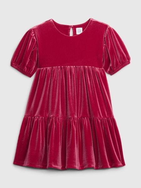 Pink Velour Tiered Short Sleeve Round Neck Dress (Q30162) | £25