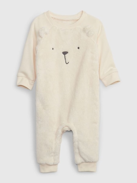 Cream Sherpa Bear Long Sleeve Baby Sleepsuit (Q30294) | £30