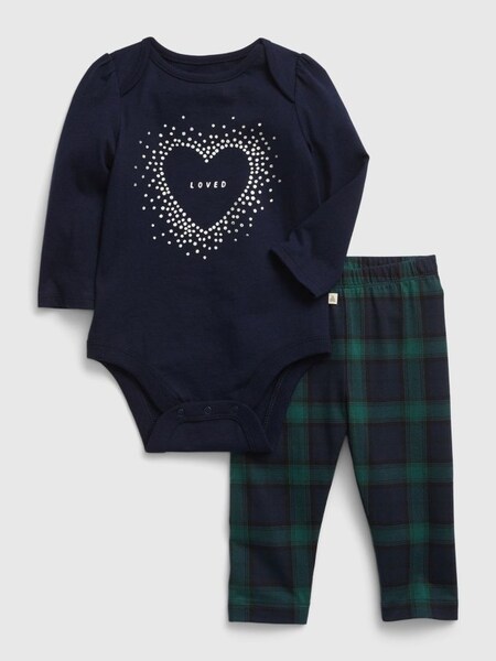Blue Graphic Baby Bodysuit & Leggings Set (Q30331) | £15