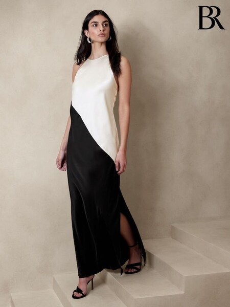 Banana Republic Black & White Sombra Silk Maxi Dress (Q30779) | £185