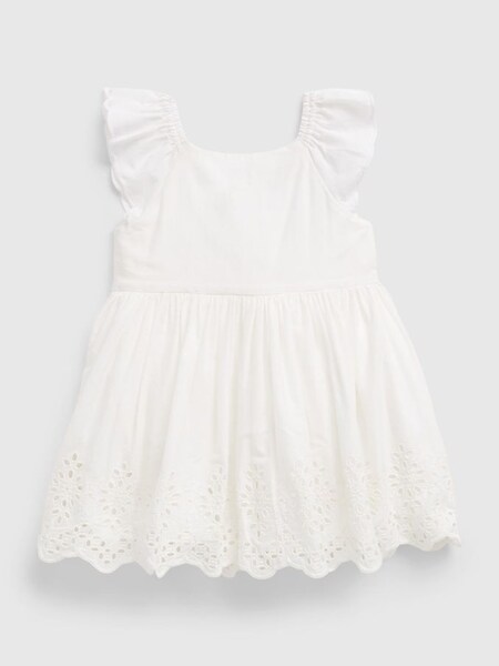 White Broderie Flutter Sleeve Round Neck Dress - Baby (Q31122) | £13