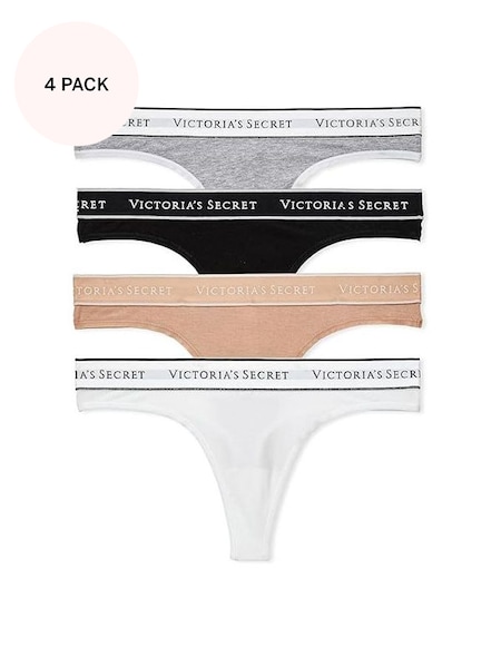 Black/White/Grey/Nude Thong Logo Multipack Knickers (Q31606) | £20