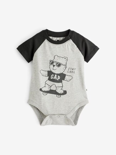 Black & Grey Graphic Short Sleeve Baby Bodysuit (Q34276) | £5