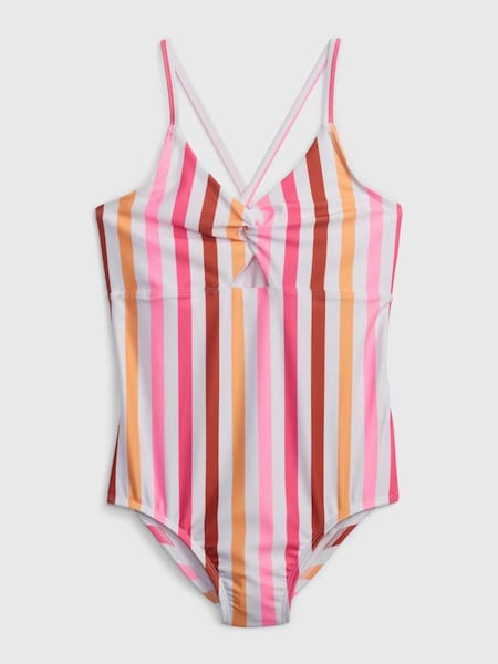Pink/White/Orange Stripe Twist Front Swimsuit (Q34286) | £12