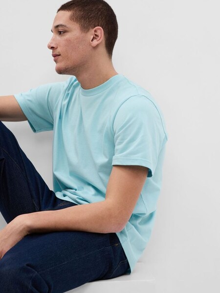 Light Blue Organic Cotton Short Sleeve Crewneck T-Shirt (Q34288) | £8