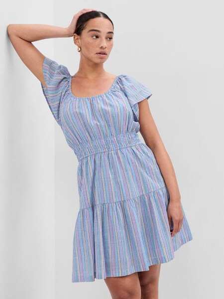 Flutter Sleeve Tiered Square Neck Mini Dress (Q34616) | £17
