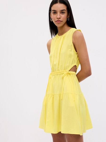 Yellow Side-Tie Cutout Round Neck Mini Dress (Q34619) | £30