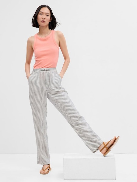 White/Grey Linen Stripe Easy Trousers (Q34627) | £22