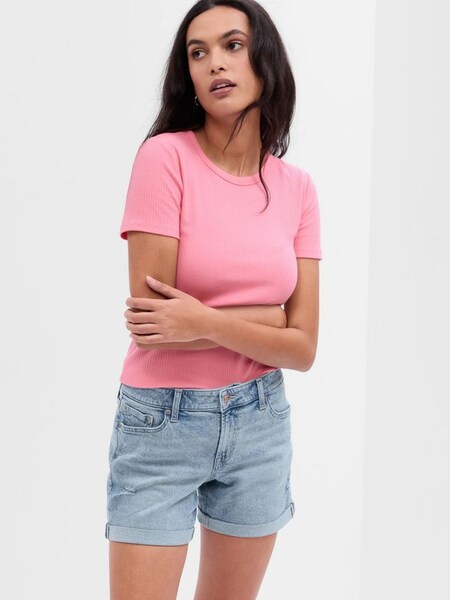 Light Wash Blue Mid Rise Distressed Denim Shorts (Q34667) | £26