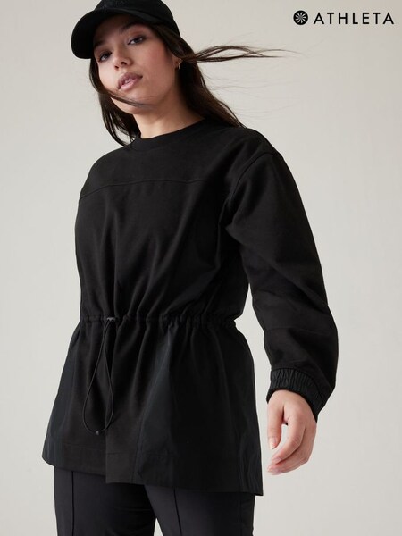Athleta Black Crew Neck Cinched Lightweight Sweatshirt (Q34695) | £100