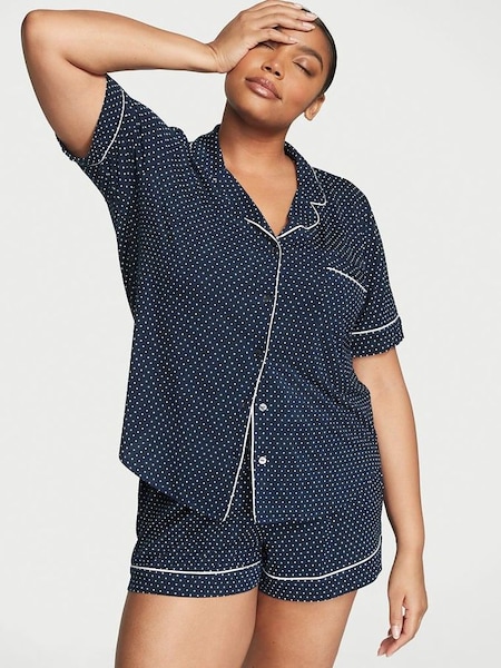 Noir Navy Blue Pin Dot Short Pyjamas (Q35044) | £55