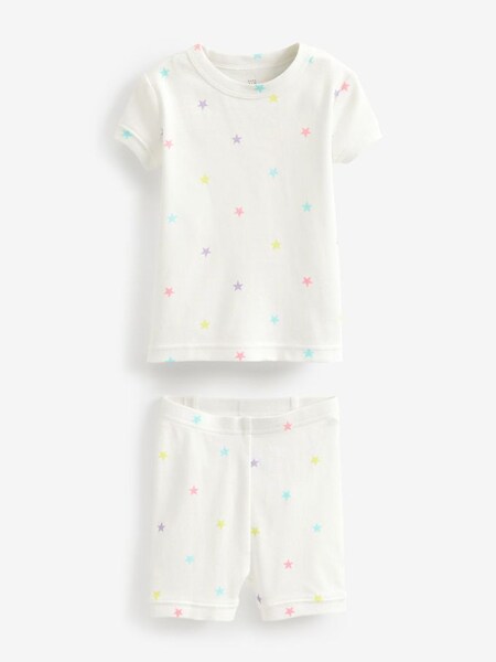 White Star Print Short Sleeve Pyjama Shorts Set (Q35352) | £9