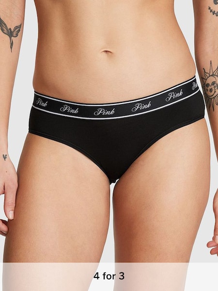 Pure Black Cotton Logo Hipster Knickers (Q35602) | £9