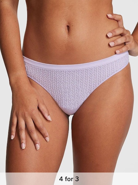Pastel Lilac Purple Cable Knit Seamless Thong Knickers (Q35639) | £9