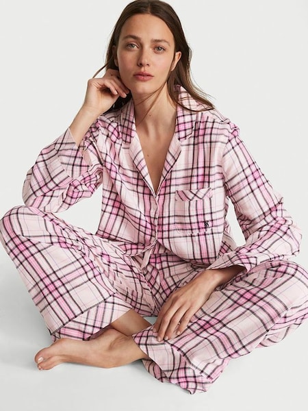 Purest Pink Tartan Flannel Long Pyjamas (Q35989) | £49