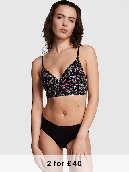 Pure Black Floral Non Wired Push Up Lounge Bralette (Q36860) | £30