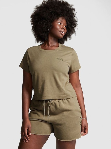 Dusted Olive Green Short Sleeve Shrunken T-Shirt (Q36897) | £8