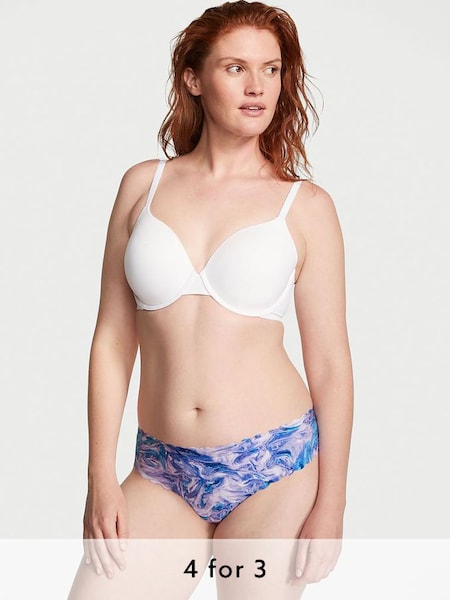 Lucky Lilac Soft Marble Blue Scalloped Thong Knickers (Q37686) | £9
