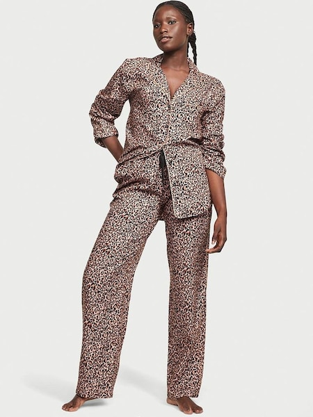 Leopard Brown Flannel Long Pyjamas (Q37746) | £49