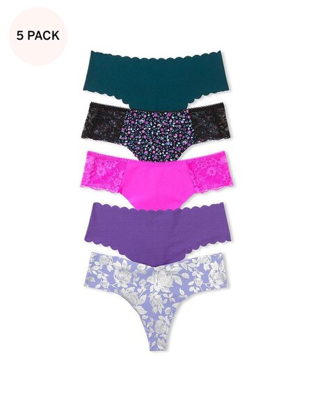 Purple/Pink/Green Thong No Show Knickers Multipack (Q37765) | £25
