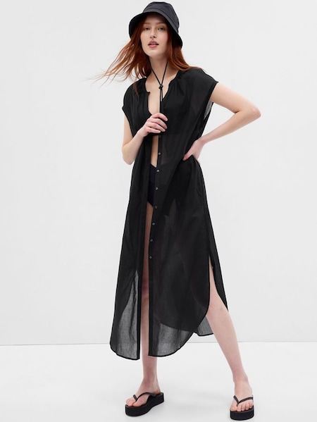 Black Voile Dolman Shirt Dress (Q40282) | £18