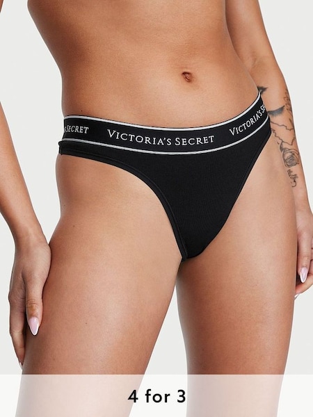 Black with Black Band Thong Logo Knickers (Q40690) | £9